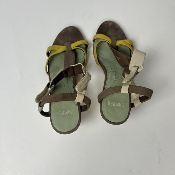 Camper Leather Wooden Heels Size 39 Hook And Loop Fastener - Picture 5 of 8
